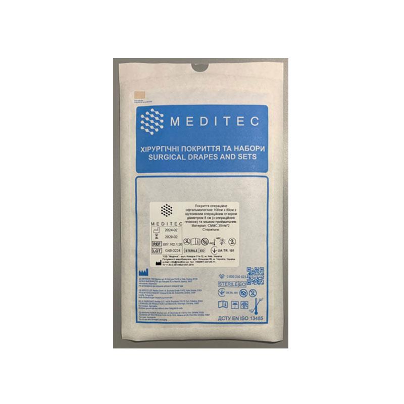 Покриття операційне офтальмологічне «Meditec®», розмір 100 см х 80 см з адгезивним операційним отвором діаметром 8 см